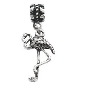 FLAMINGO EURO BEAD CHARM IN 3D. STERLING SILVER.